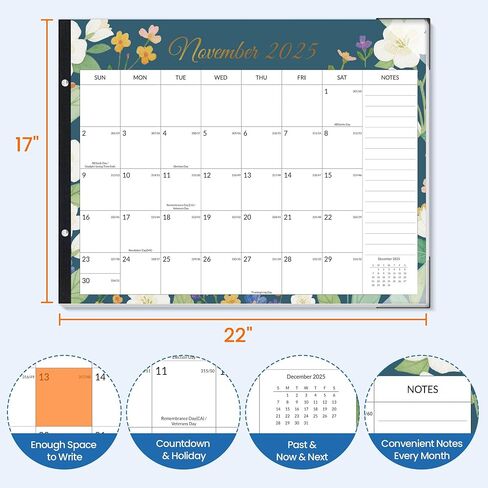 SUNEE 2025 Desk Calendar Large 22x17 from Now to March 2026, Extra Large Desktop Monthly Calendar Pad 18 Months For Teacher or Family, Desk Top, Seasonal in Saudi Arabia