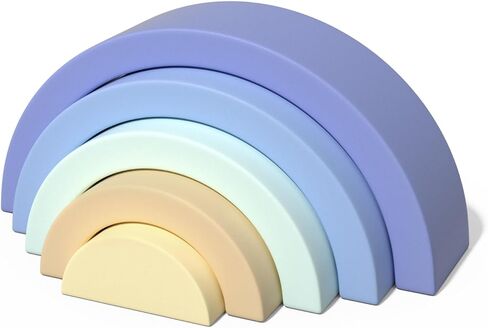 ASWEETS لعبة قوس قزح قابلة للتكديس خشبية ، ولبنات بناء من 8 قطع للأطفال والأطفال الصغار ، لغز أعشاش قوس قزح مونتيسوري ، تعزيز تنسيق العين ، الأزرق in Kuwait
