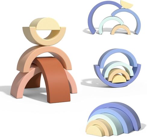 ASWEETS لعبة قوس قزح قابلة للتكديس خشبية ، ولبنات بناء من 8 قطع للأطفال والأطفال الصغار ، لغز أعشاش قوس قزح مونتيسوري ، تعزيز تنسيق العين ، الأزرق in Kuwait