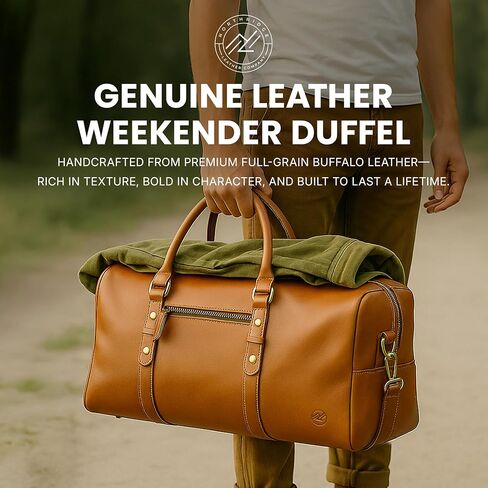 Premium Full-Grain Leather Duffle Bag for Men & Women | 20-Inch Handcrafted TSA Approved Carry-On Weekender Travel Bag with Multiple Pockets & Compartments by Northridge Leather (Antique Brown) in Saudi Arabia
