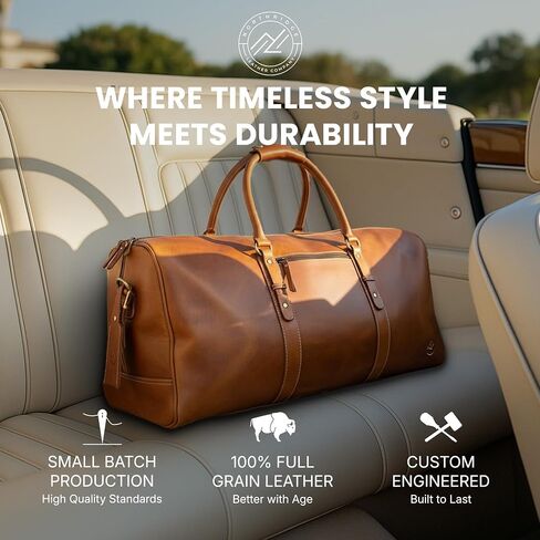 Premium Full-Grain Leather Duffle Bag for Men & Women | 20-Inch Handcrafted TSA Approved Carry-On Weekender Travel Bag with Multiple Pockets & Compartments by Northridge Leather (Antique Brown) in Saudi Arabia