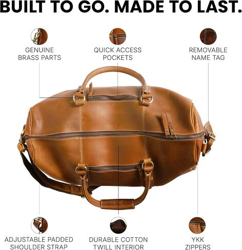 Premium Full-Grain Leather Duffle Bag for Men & Women | 20-Inch Handcrafted TSA Approved Carry-On Weekender Travel Bag with Multiple Pockets & Compartments by Northridge Leather (Antique Brown) in Saudi Arabia