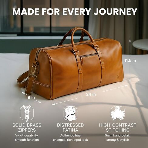 Premium Full-Grain Leather Duffle Bag for Men & Women | 20-Inch Handcrafted TSA Approved Carry-On Weekender Travel Bag with Multiple Pockets & Compartments by Northridge Leather (Antique Brown) in Saudi Arabia
