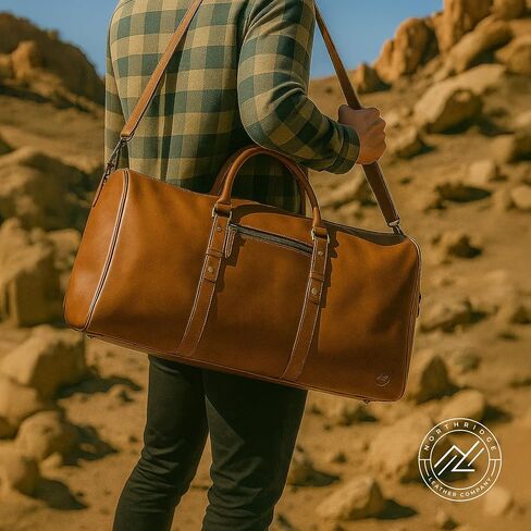 Premium Full-Grain Leather Duffle Bag for Men & Women | 20-Inch Handcrafted TSA Approved Carry-On Weekender Travel Bag with Multiple Pockets & Compartments by Northridge Leather (Antique Brown) in Saudi Arabia