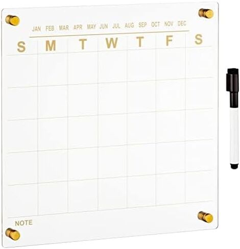 mDesign Modern Acrylic Calendar for Wall with Dry Erase Marker - Wall Mount Monthly Planner Board for Home, Office, Kitchen - 17.71" Square - Clear/Black Print with Chrome Finish Mounting Hardware in Saudi Arabia
