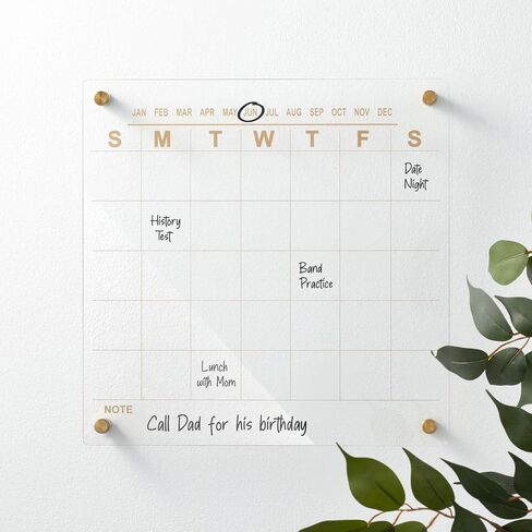 mDesign Modern Acrylic Calendar for Wall with Dry Erase Marker - Wall Mount Monthly Planner Board for Home, Office, Kitchen - 17.71" Square - Clear/Black Print with Chrome Finish Mounting Hardware in Saudi Arabia