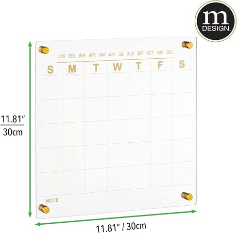 mDesign Modern Acrylic Calendar for Wall with Dry Erase Marker - Wall Mount Monthly Planner Board for Home, Office, Kitchen - 17.71" Square - Clear/Black Print with Chrome Finish Mounting Hardware in Saudi Arabia