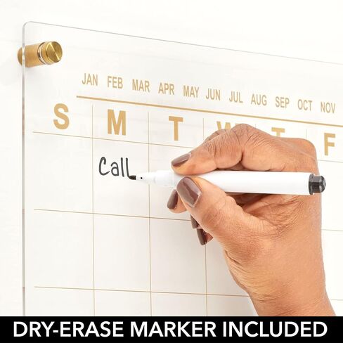 mDesign Modern Acrylic Calendar for Wall with Dry Erase Marker - Wall Mount Monthly Planner Board for Home, Office, Kitchen - 17.71" Square - Clear/Black Print with Chrome Finish Mounting Hardware in Saudi Arabia