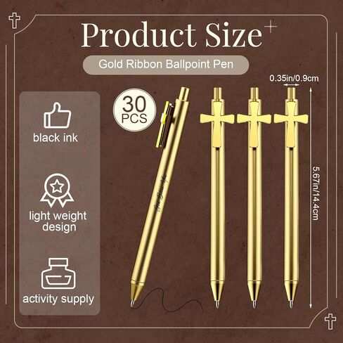 30 Pcs Gold Metallic Slim Ballpoint Pens Bulk Retractable Black Ink Medium Point (0.5mm) Smooth Writing Pens for Wedding Bridal Shower Business Office Students Teachers in Saudi Arabia