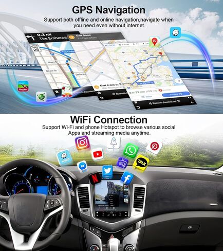 راديو سيارة 2G + 64G لسيارة شيفروليه تشيفي كروز 2010-2015 مع CarPlay اللاسلكي Android Auto 9 بوصة تعمل باللمس وحدة رئيسية Android 13 ستيريو السيارة مع كاميرا احتياطية AHD نظام تحديد المواقع العالمي (GPS) بلوتوث FM واي فاي in Saudi Arabia