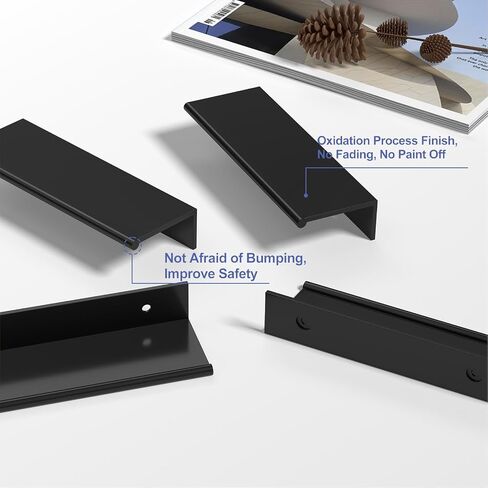 Peaha 10 Pack Kitchen Cabinet Handles 5 inch Black Pulls for Dresser Drawers Door Edge Finger Pull Aluminum Alloy Hardware in Saudi Arabia