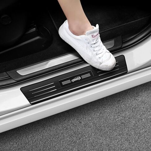 Hellet 4PCS Car Door Sill Protector for Toyota 2024 2025 Grand Highlander (Including Hybrid) LE XLE Limited and Platinum Accessories Stainless Steel Material Black Brushed Door Entry Guards in Saudi Arabia