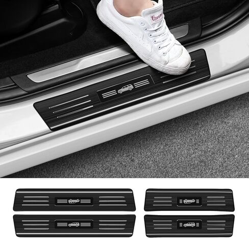 Hellet 4PCS Car Door Sill Protector for Toyota 2024 2025 Grand Highlander (Including Hybrid) LE XLE Limited and Platinum Accessories Stainless Steel Material Black Brushed Door Entry Guards in Saudi Arabia