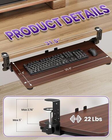 Ergonomic Mouse & Keyboard Tray Under Desk, Pull Out with Adjustable C-clamp, 20 x 11.8 Inch Slide Out Computer Keyboard Drawer Mouse Tray for Typing, Black in Saudi Arabia