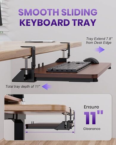 Ergonomic Mouse & Keyboard Tray Under Desk, Pull Out with Adjustable C-clamp, 20 x 11.8 Inch Slide Out Computer Keyboard Drawer Mouse Tray for Typing, Black in Saudi Arabia