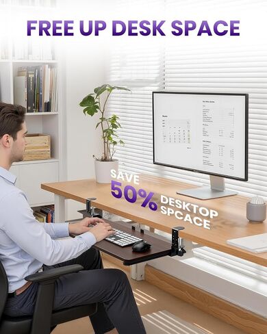 Ergonomic Mouse & Keyboard Tray Under Desk, Pull Out with Adjustable C-clamp, 20 x 11.8 Inch Slide Out Computer Keyboard Drawer Mouse Tray for Typing, Black in Saudi Arabia