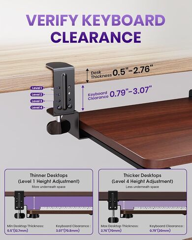 Ergonomic Mouse & Keyboard Tray Under Desk, Pull Out with Adjustable C-clamp, 20 x 11.8 Inch Slide Out Computer Keyboard Drawer Mouse Tray for Typing, Black in Saudi Arabia