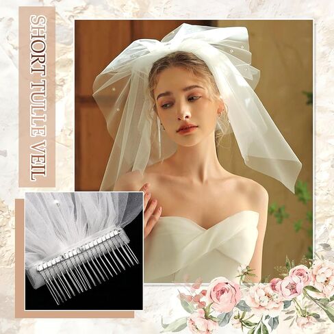 Wedding Veil Pearl Veil 1 Tier White Veils Fingertip Length Bride Headwear Bridal Tulle Veils with Metal Comb for Women Bridal Shower Prom Photography in Saudi Arabia