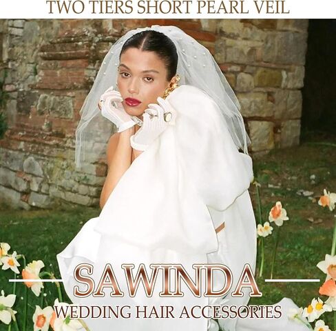 Wedding Veil Pearl Veil 1 Tier White Veils Fingertip Length Bride Headwear Bridal Tulle Veils with Metal Comb for Women Bridal Shower Prom Photography in Saudi Arabia