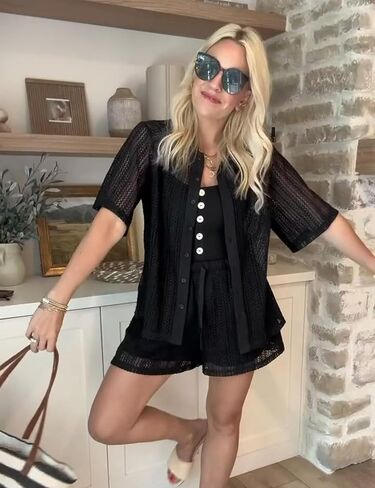 2 قطعة تغطية ملابس السباحة الكروشيه للنساء جوفاء خارج مجموعات نصف الأكمام متماسكة مجموعات شورتات (صلى الله عليه وسلم) in Kuwait