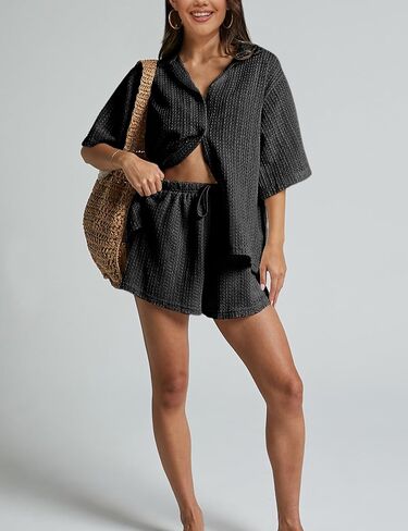 2 قطعة تغطية ملابس السباحة الكروشيه للنساء جوفاء خارج مجموعات نصف الأكمام متماسكة مجموعات شورتات (صلى الله عليه وسلم) in Kuwait