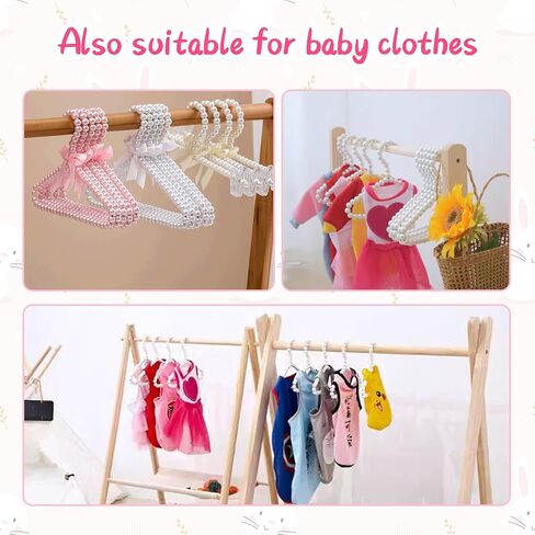 Pearl Hangers for Pet Clothes, Mini Clothing Hangers with Exquisite Design, Organize Your Wardrobe, Reliable Material, Wide Usage for Infant Baby Girls Boys Toddlers Dogs Cats (10PCS-White) in Kuwait