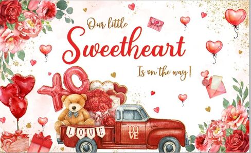 Mocsicka Valentine's Day Baby Shower Backdrop 7x5ft Valentine's Day Theme Baby Shower Decorations Background A Little Sweetheart is on The Way Photography Background in Saudi Arabia