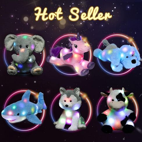 Hopearl LED Musical Stuffed Polar Bear Lighting Up Singing Plush Toy Adjustable Volume Lullaby Animated Soothe Birthday Festival for Kids Toddler Girls, White, 11'' in Kuwait