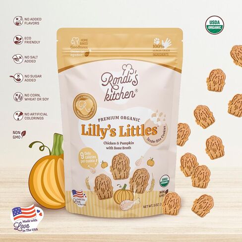Rondi's Kitchen Lilly's Littles All-Natural & Organic Healthy Soft Dog Treats, Healthy Snacks for Small Dogs, Puppies, and Seniors, Tender Bite Cookies, Human Grade - Chicken & Peanut Butter in Saudi Arabia