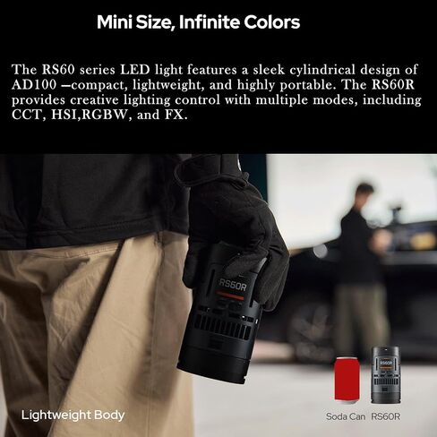 Godox RS60BI LED Video Light,Mini Size 60W Power,CCT/HSI/RGBW/FX Mode,with Detachable Battery,Support E27 Socket/USB/NPF/V-Mount Battery Power for Photographers,Filmmakers,Studios in Kuwait