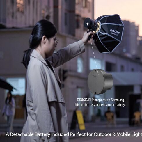 Godox RS60BI LED Video Light,Mini Size 60W Power,CCT/HSI/RGBW/FX Mode,with Detachable Battery,Support E27 Socket/USB/NPF/V-Mount Battery Power for Photographers,Filmmakers,Studios in Kuwait