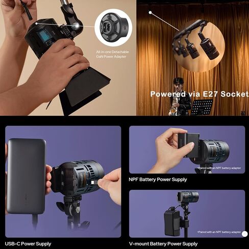 Godox RS60BI LED Video Light,Mini Size 60W Power,CCT/HSI/RGBW/FX Mode,with Detachable Battery,Support E27 Socket/USB/NPF/V-Mount Battery Power for Photographers,Filmmakers,Studios in Kuwait