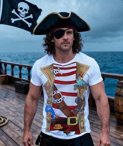 قميص Dangcos Pirate ، المحملات الرسومية للرجال لأزياء الهالوين ، تأثيري ، حفلات ذات طابع قرصنة in Kuwait