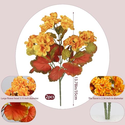 CISDUEO 2 Pcs Artificial Geranium Flowers for Outdoors Silk Geraniums Flowers Outdoor Red Geranium Bush Faux Flowers Geraniums for Outdoor Decor Indoor Garden Patio Grave Cemetary Table Centerpiece in Saudi Arabia