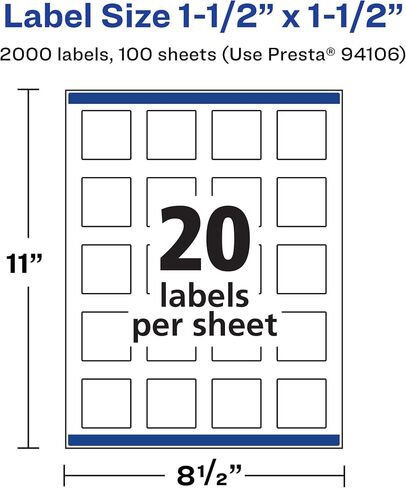 Avery Matte White Removable Square Labels with Sure Feed Technology, Print-to-The-Edge, 1.5" x 1.5", 300 Removable Labels, Laser/Inkjet Printable Labels in Saudi Arabia
