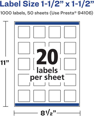 Avery Matte White Removable Square Labels with Sure Feed Technology, Print-to-The-Edge, 1.5" x 1.5", 300 Removable Labels, Laser/Inkjet Printable Labels in Saudi Arabia