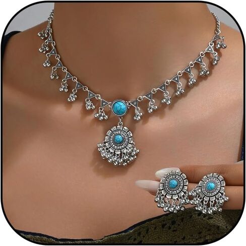 Indian Jewelry Sets for Women - Oxidized Gold/Silver Bollywood Choker Necklace, Jhumkas Earrings, Traditional Vintage Ethnic Accessories Costume in Saudi Arabia