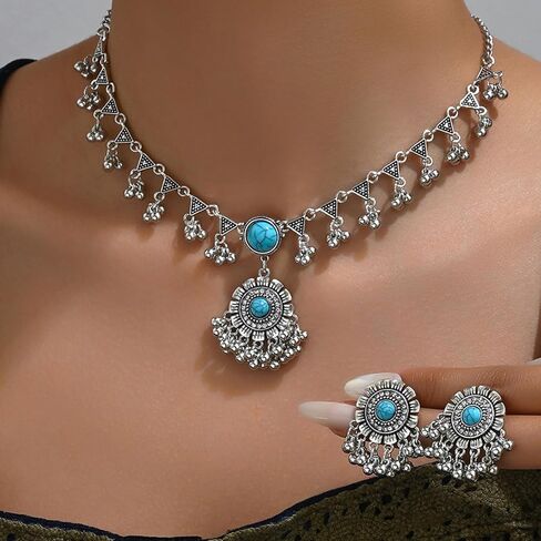 Indian Jewelry Sets for Women - Oxidized Gold/Silver Bollywood Choker Necklace, Jhumkas Earrings, Traditional Vintage Ethnic Accessories Costume in Saudi Arabia
