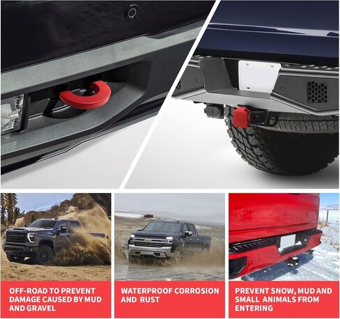 for Chevy Silverado 1500 Accessories 2007-2025 Tow Hook Covers Paired with Customized 2 Inch Rear Trailer Hitch Cover Heavy Duty Protection Stable and not Easy to Fall Off (Black) in Saudi Arabia