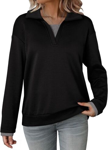 Dokotoo Sweatshirt for Women Long Sleeve V Neck Color Block Oversized Casual Pullover Sweatshirts Tops in Saudi Arabia