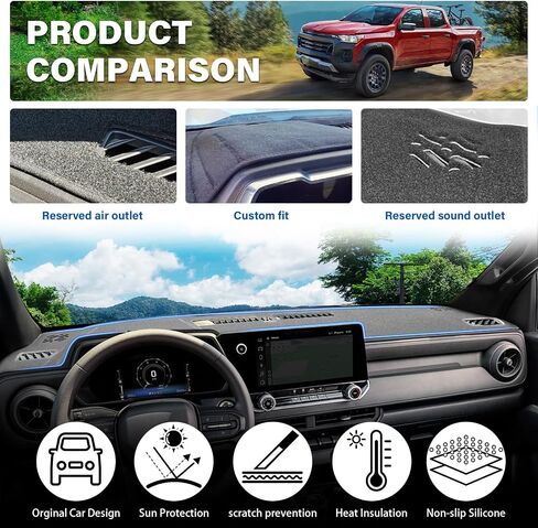 غطاء DASH لـ Chevy Chevrolet Colorado/GMC Canyon 2023-2025 2026 لوحة القيادة حصيرة حصيرة وحدة تحكم مركزية مركزية حصيرة Sunshade (Black Trim) in Kuwait