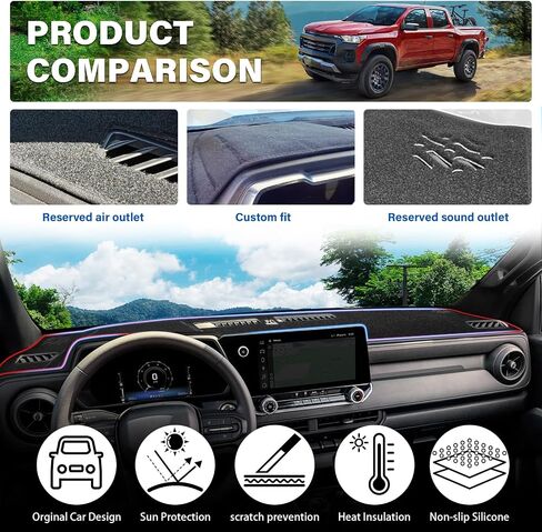 غطاء DASH لـ Chevy Chevrolet Colorado/GMC Canyon 2023-2025 2026 لوحة القيادة حصيرة حصيرة وحدة تحكم مركزية مركزية حصيرة Sunshade (Black Trim) in Kuwait