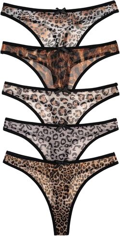 SweatyRocks Women's 5 Pack Leopard Print Thongs Low Rise Panties Underwear Sets in Saudi Arabia