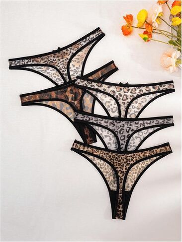 SweatyRocks Women's 5 Pack Leopard Print Thongs Low Rise Panties Underwear Sets in Saudi Arabia