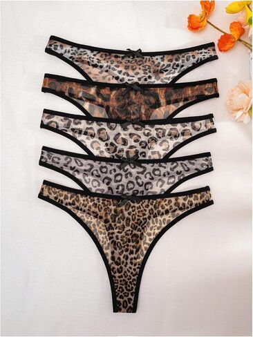 SweatyRocks Women's 5 Pack Leopard Print Thongs Low Rise Panties Underwear Sets in Saudi Arabia