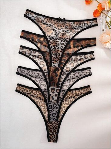 SweatyRocks Women's 5 Pack Leopard Print Thongs Low Rise Panties Underwear Sets in Saudi Arabia
