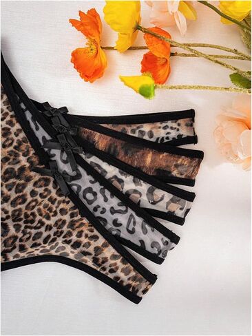 SweatyRocks Women's 5 Pack Leopard Print Thongs Low Rise Panties Underwear Sets in Saudi Arabia
