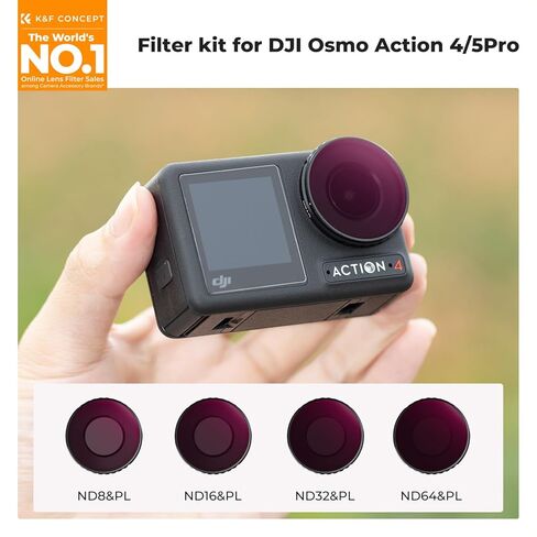 K & F Concept 4 Pack Screw on ND/PL Filter Kit متوافق مع DJI Osmo Action 5 Pro/Action 4 ، ND8/PL ND16/PL ND32/PL ND64/PL الكثافة المحايدة للاستقطاب متعددة الوظائف ، HD PONSICAL FILTS in Kuwait