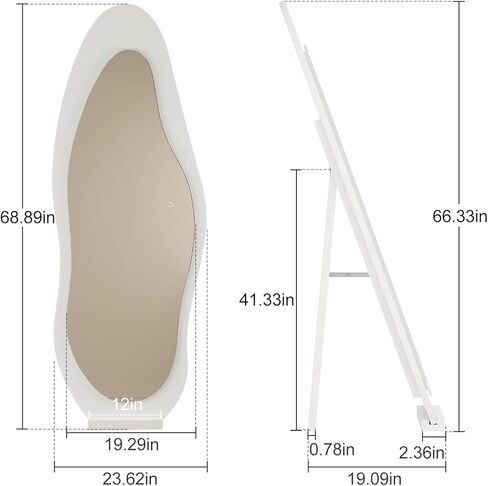 69"x 24" Wavy Mirror Full Length,Lights Irregular led Full Length Mirror, Wavy Wall Mirror,Shatter-Proof Hanging or Leaning Against Wall for Cloakroom/Bedroom/Living Room,Walnut in Kuwait