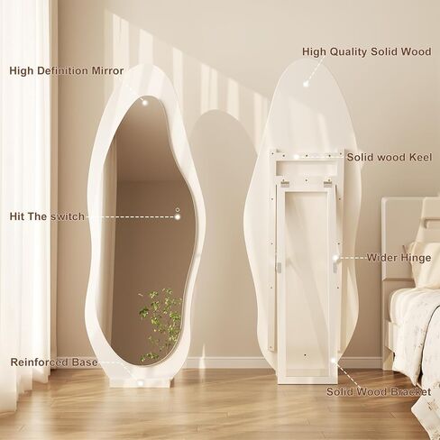 69"x 24" Wavy Mirror Full Length,Lights Irregular led Full Length Mirror, Wavy Wall Mirror,Shatter-Proof Hanging or Leaning Against Wall for Cloakroom/Bedroom/Living Room,Walnut in Kuwait